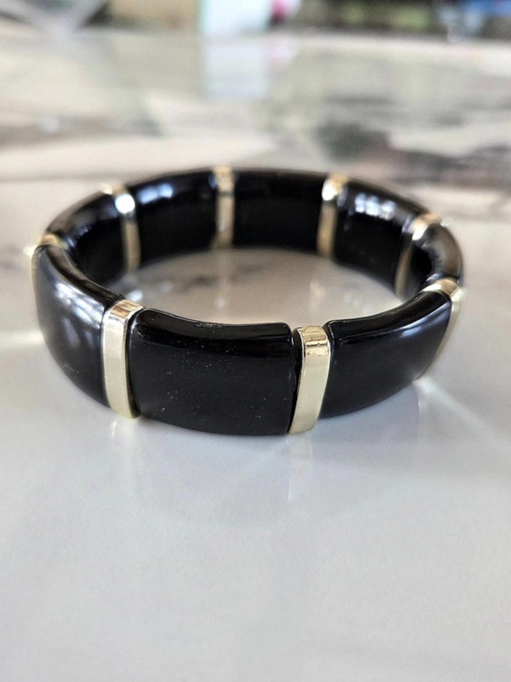 Black & Silver-Tone Segmented Stretch Bracelet